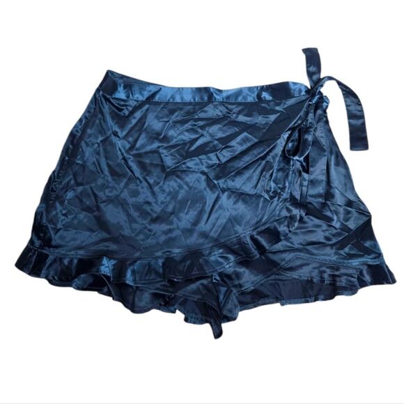 NEW Dolls Kill teal‎ ruffle Basically Royal satin wrap skort skirt 2X - Picture 1 of 8